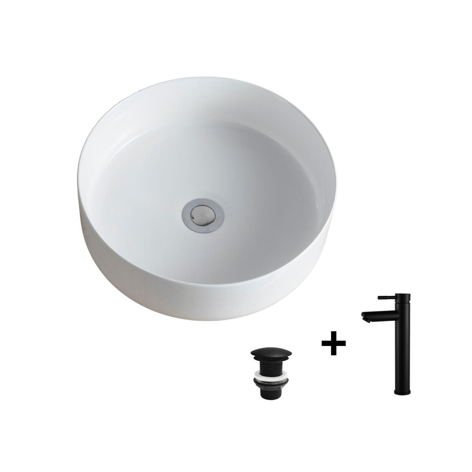 Vasque à poser ronde 36x36cm DIEGO + robinet GRIFO + bonde LIV