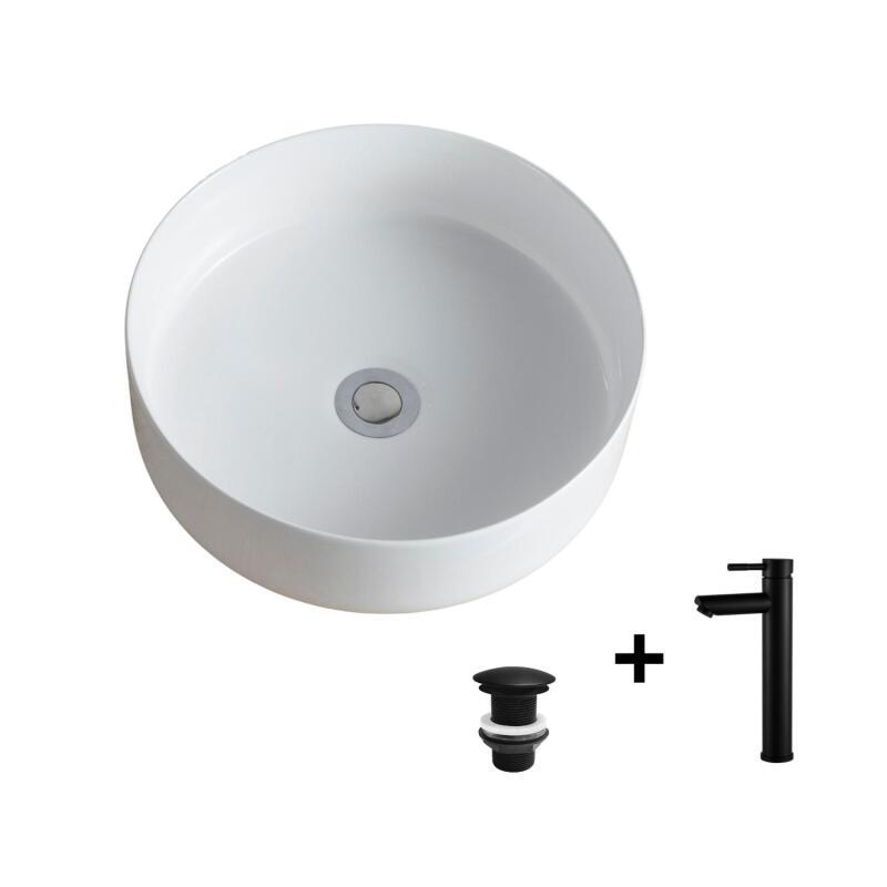 Vasque à poser ronde 36x36cm DIEGO + robinet GRIFO + bonde LIV