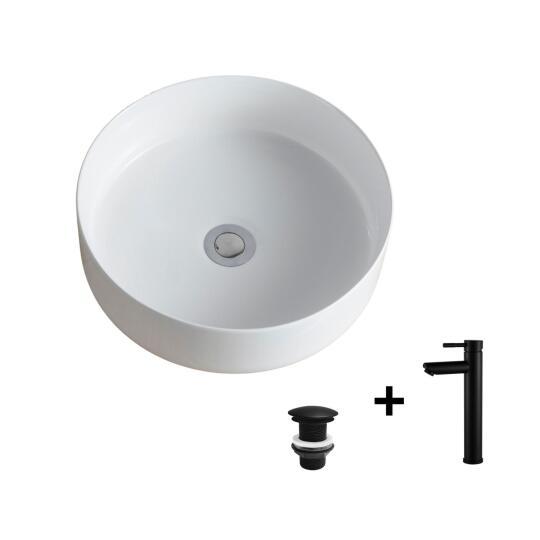 Vasque à poser ronde 36x36cm DIEGO + robinet GRIFO + bonde LIV