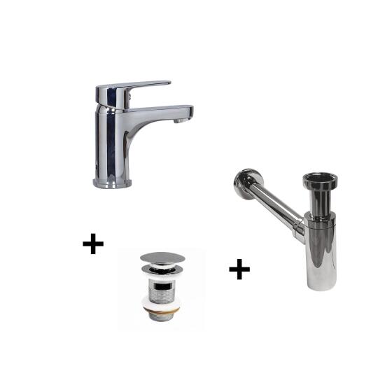 Robinet bec bas TAP + bonde CLINT + siphon SIMON