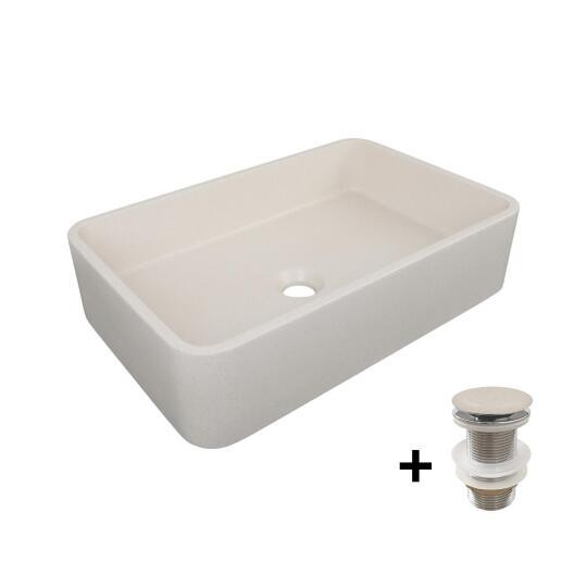 Vasque à poser rectangulaire en grès 50x32,5cm SANDY + bonde JAMES