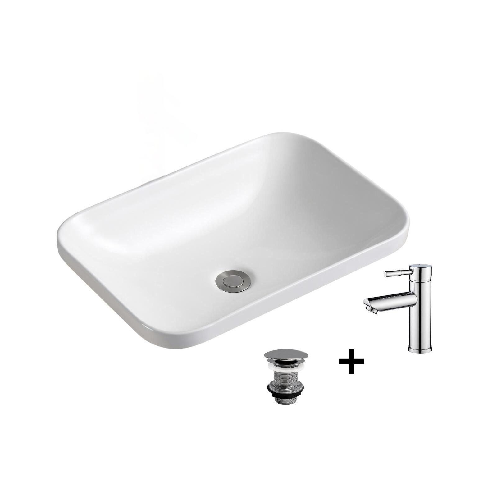 Vasque à encastrer rectangulaire 53x37cm PALMA + robinet TAP + bonde LIV Vasque à encastrer rectangulaire 53x37cm PALMA + robinet TAP + bonde LIV