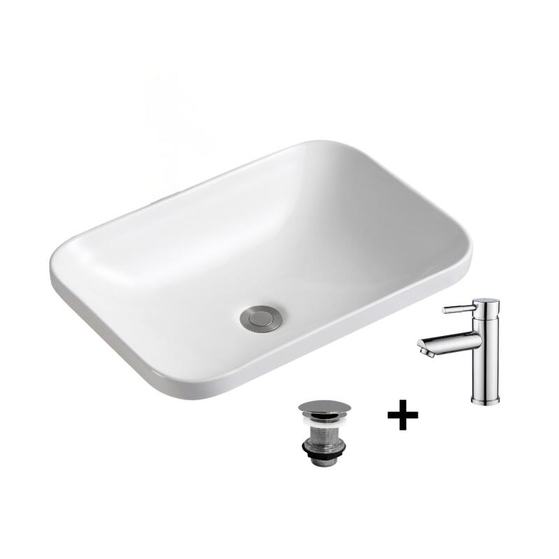 Vasque à encastrer rectangulaire 53x37cm PALMA + robinet TAP + bonde LIV