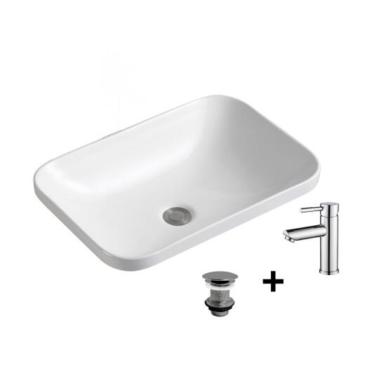 Vasque à encastrer rectangulaire 53x37cm PALMA + robinet TAP + bonde LIV