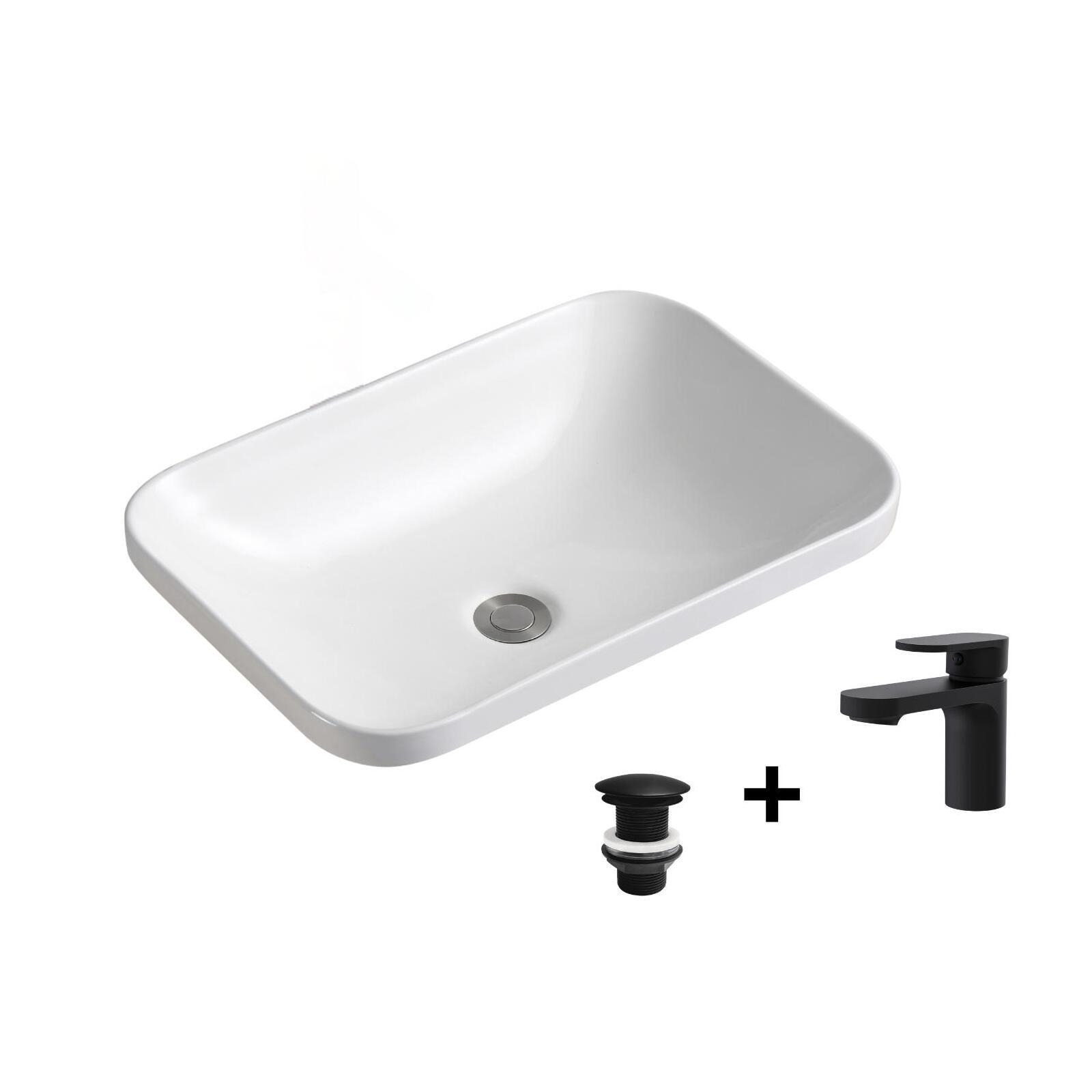 Vasque à encastrer rectangulaire 53x37cm PALMA + robinet ROB + bonde LIV
