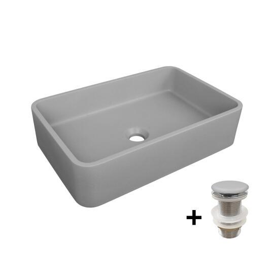 Vasque à poser rectangulaire en béton lisse 50x32,5cm ALAN + bonde JAMES