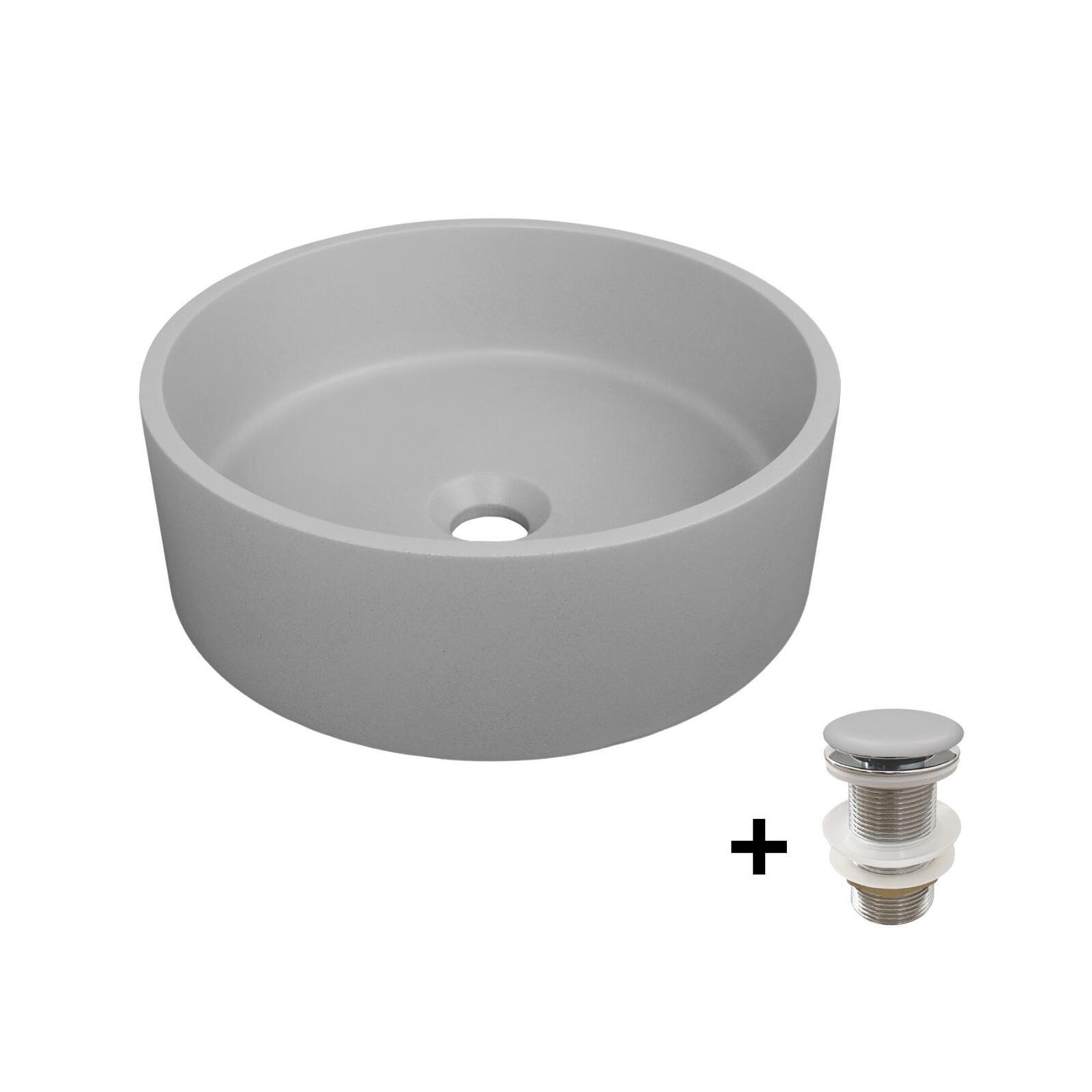 Vasque à poser ronde en béton lisse 36x36cm ALAN + bonde JAMES