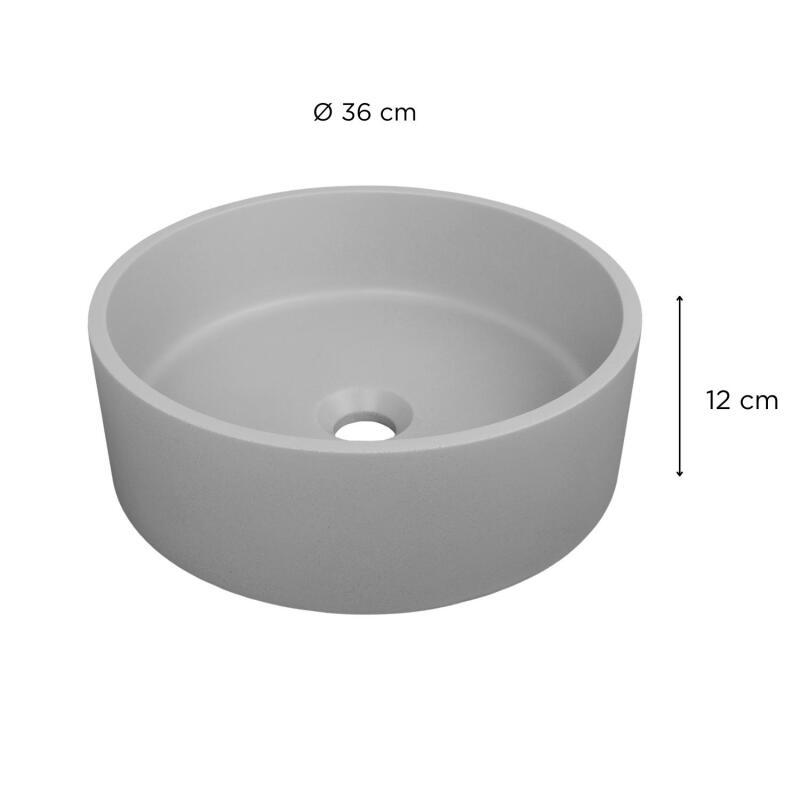 Vasque à poser ronde en béton lisse 36x36cm ALAN + bonde JAMES
