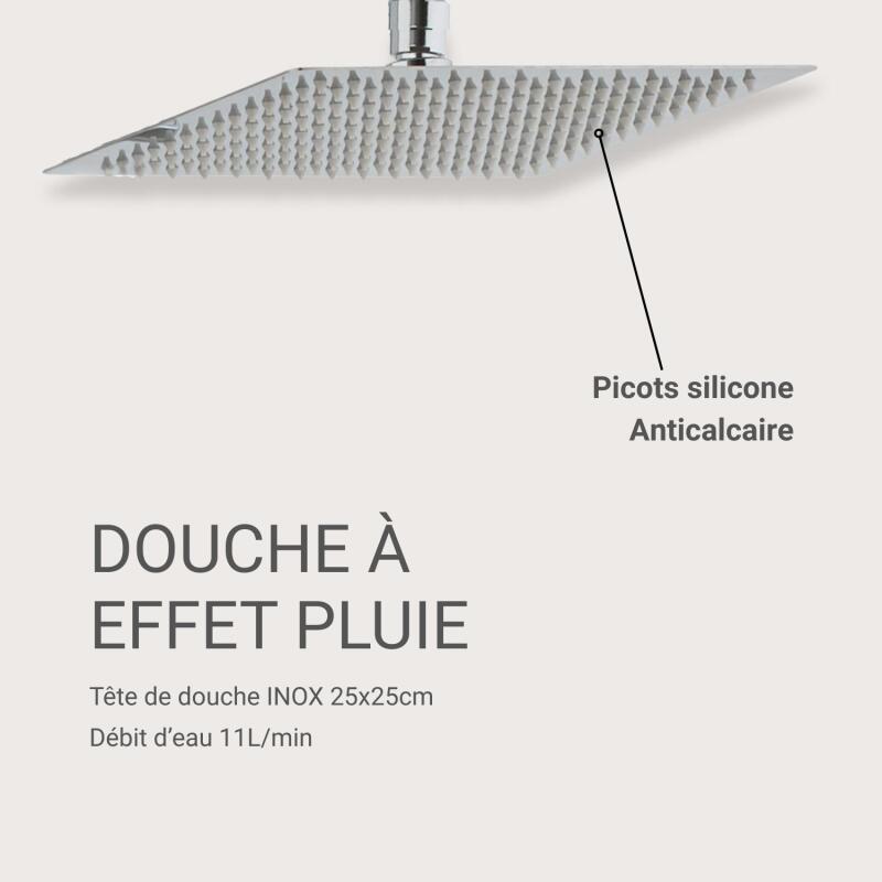 Tête de douche carrée en acier ZERRA