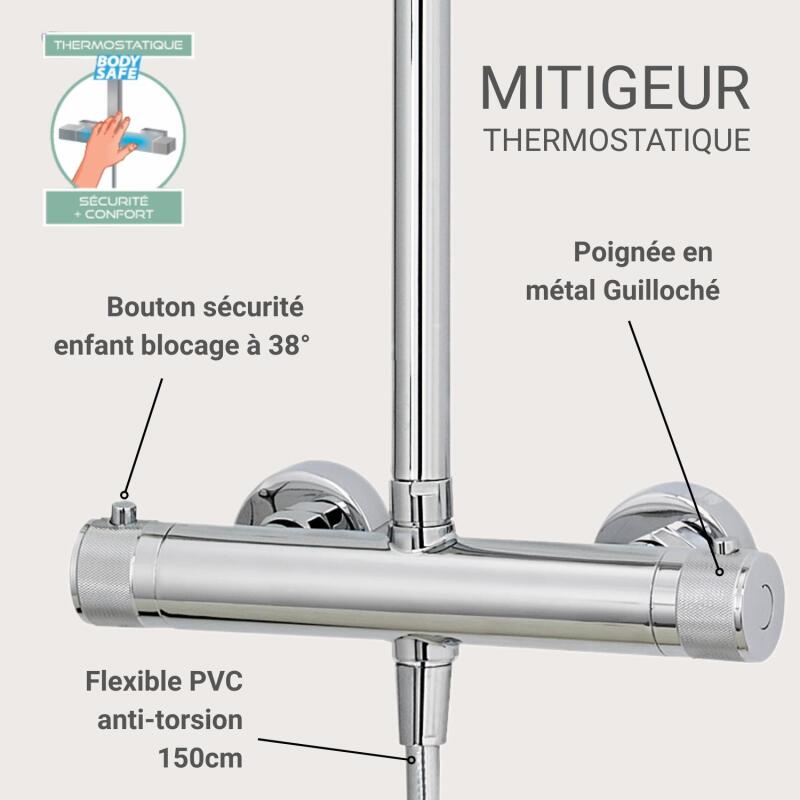 Colonne de douche ronde en inox BRUMA