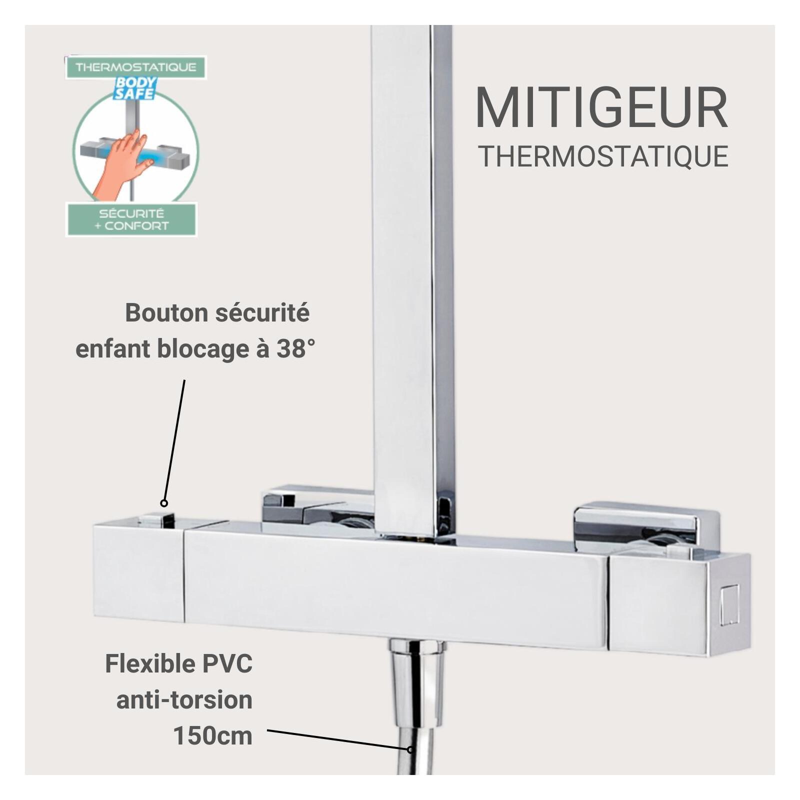 Colonne de douche carrée en inox MORK Colonne de douche carrée en inox MORK