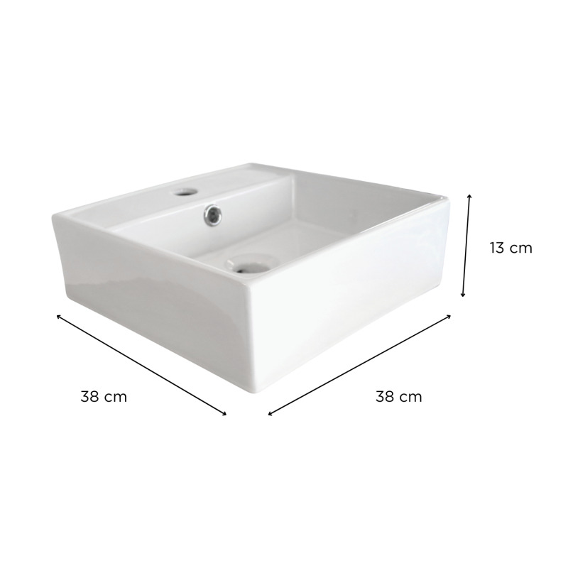 Vasque à poser carrée 38x38cm NINO + robinet TAP + bonde CLINT