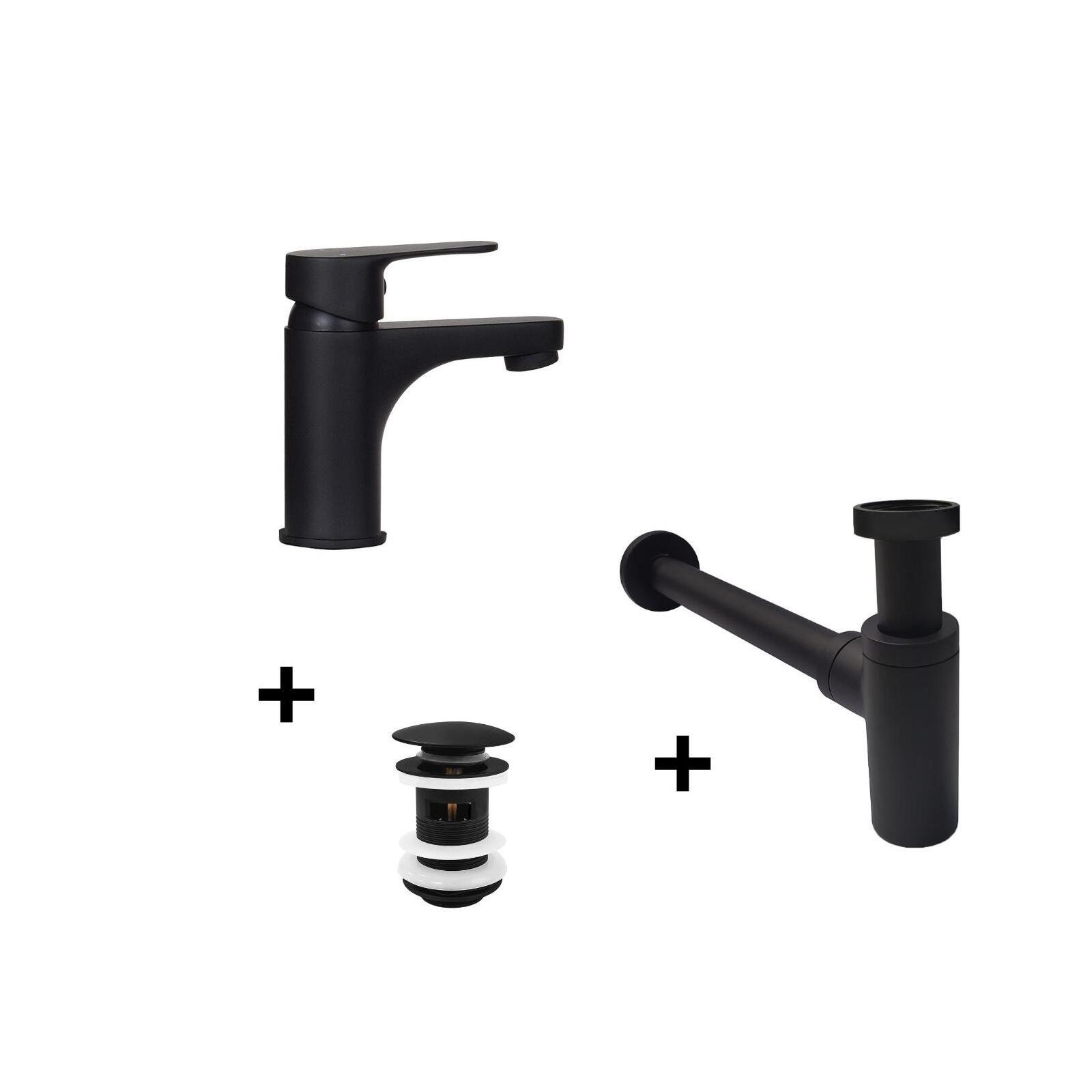 Robinet noir GRIFO + bonde avec trop plein CLINT + siphon SIMON