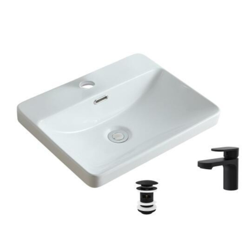 Vasque à encastrer 48x37cm LEA + robinet ROB + bonde CLINT