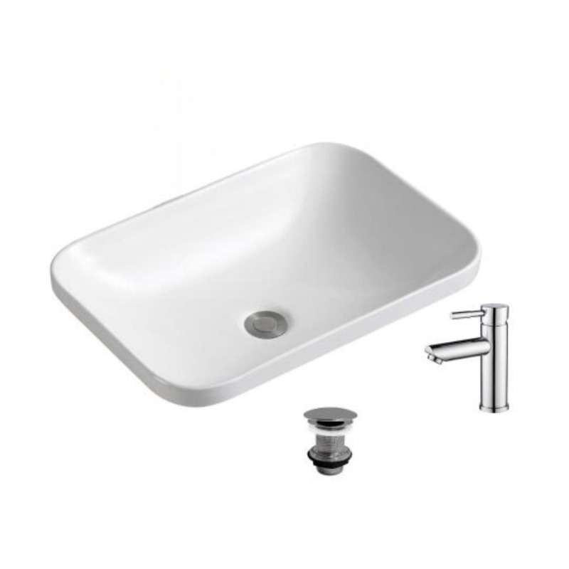Vasque à encastrer rectangulaire 53x37cm PALMA + robinet TAP + bonde LIV