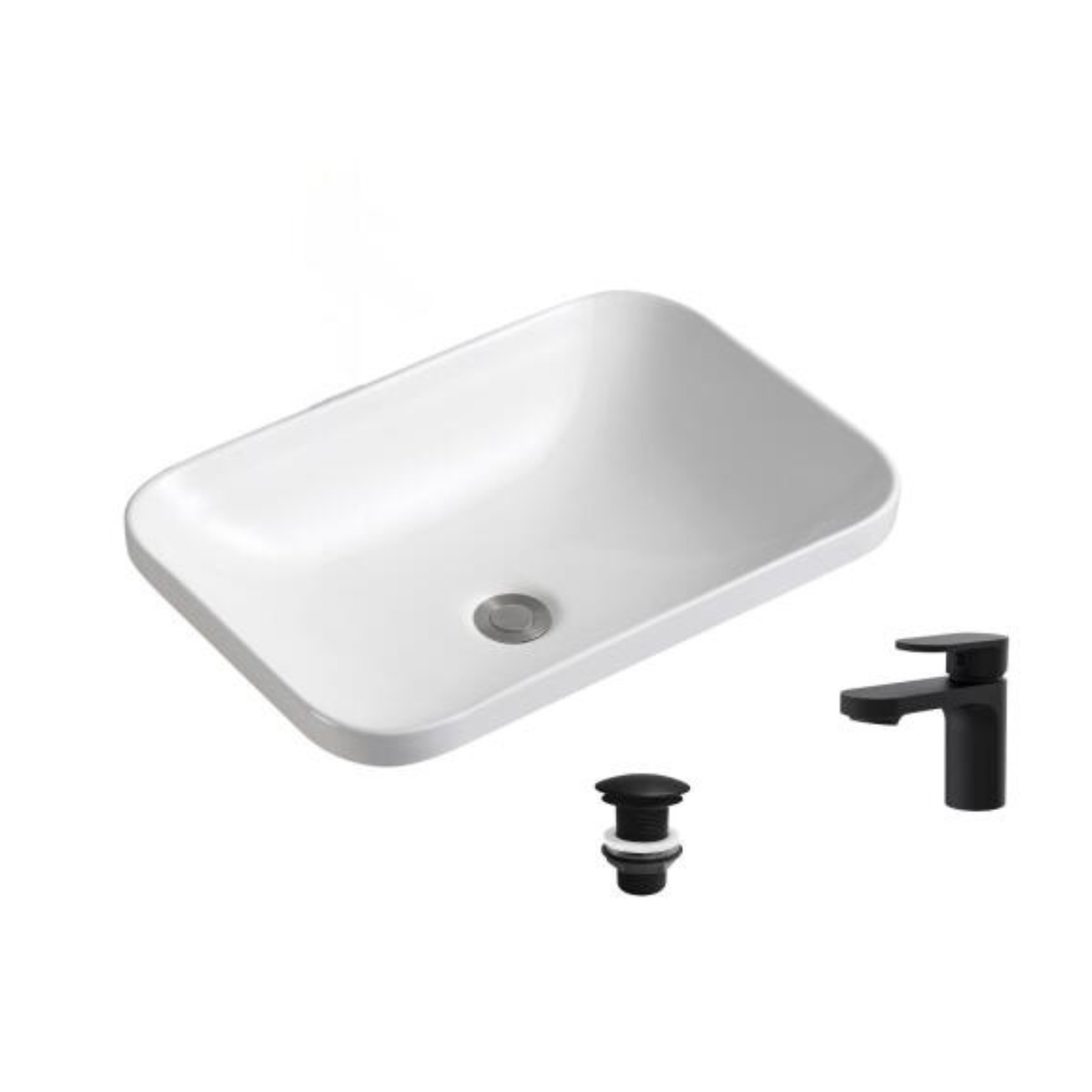 Vasque à encastrer rectangulaire 53x37cm PALMA + robinet ROB + bonde LIV