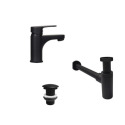 Robinet bec bas noir GRIFO + bonde sans trop plein LIV + siphon SIMON