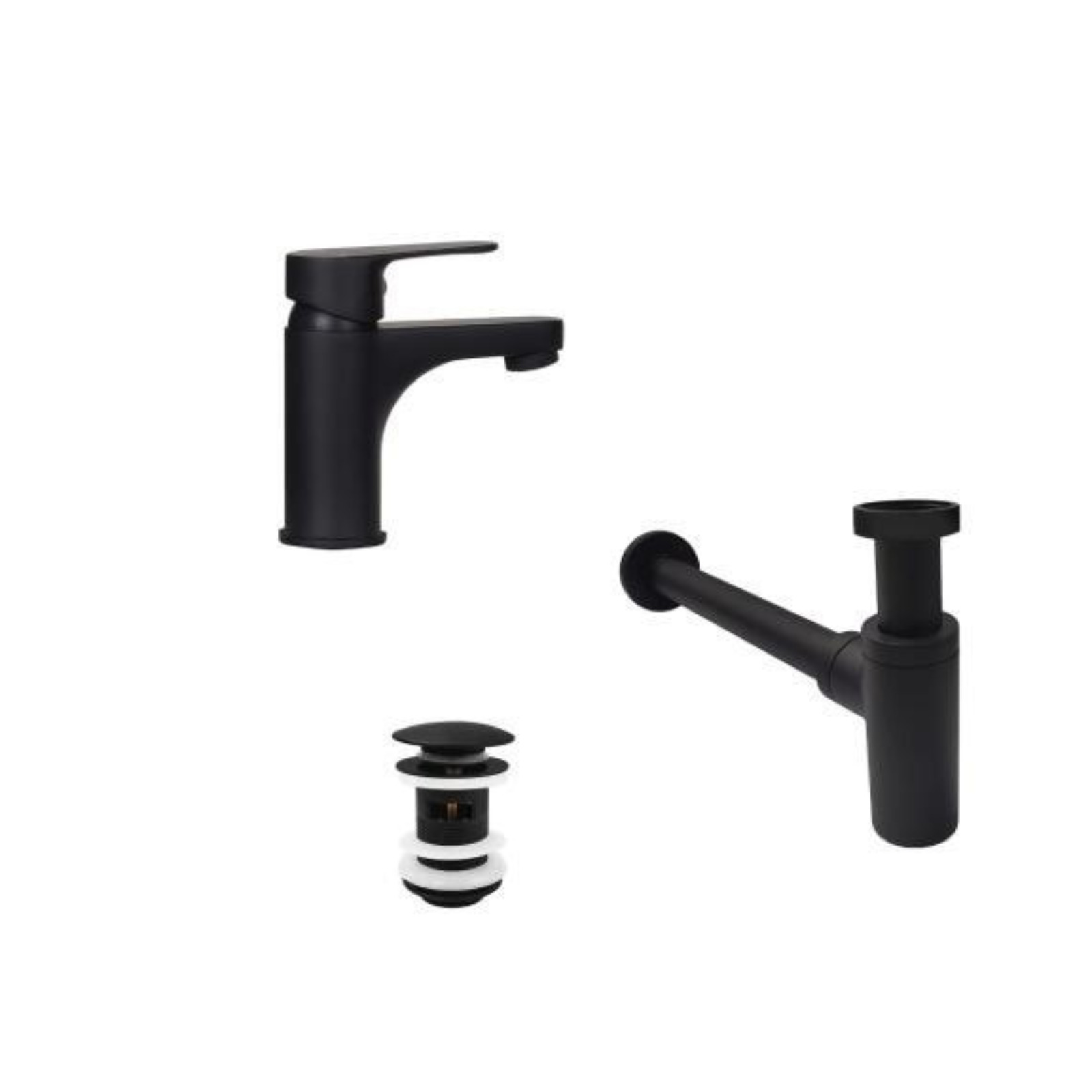 Robinet noir GRIFO + bonde avec trop plein CLINT + siphon SIMON