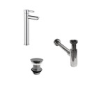 Robinet bec haut chromé TAP + bonde sans trop plein LIV + siphon SIMON