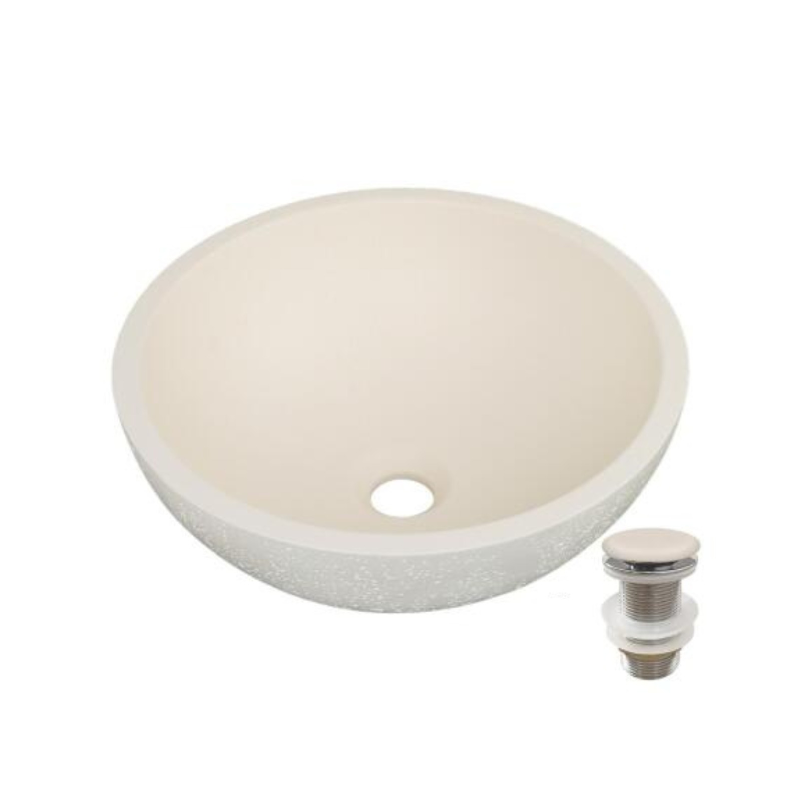 Vasque à poser bol en béton travertin 36,2x36,2cm FLORE + bonde JAMES