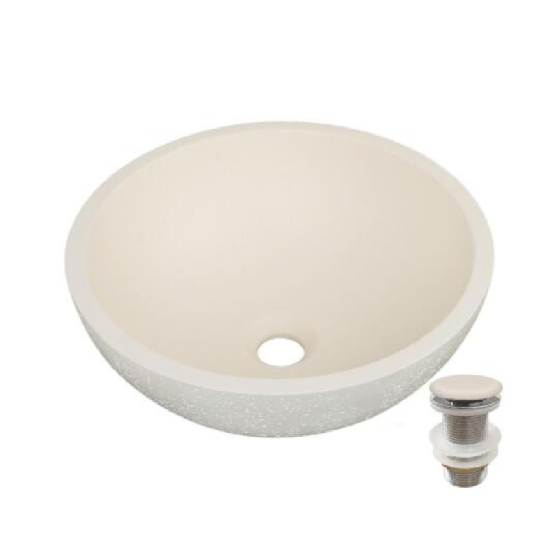 Vasque à poser bol en béton travertin 36,2x36,2cm FLORE + bonde JAMES