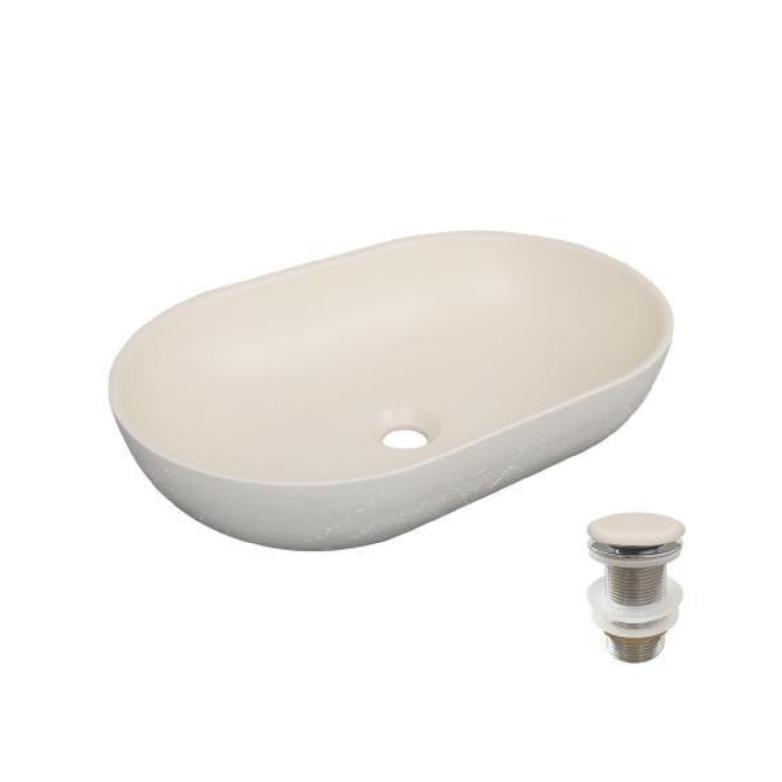 Vasque à poser ovale en béton travertin 53x35cm FLORE + bonde JAMES