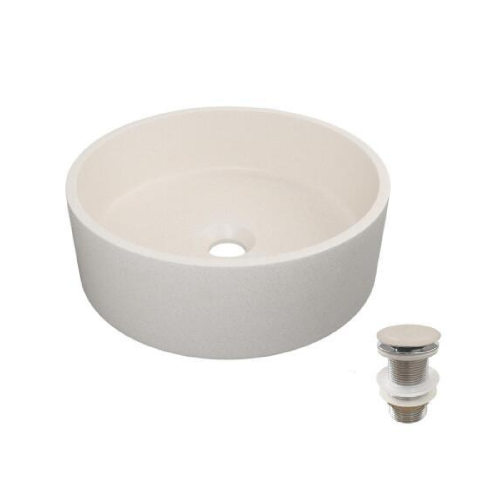 Vasque à poser ronde en grès 36x36cm SANDY + bonde JAMES