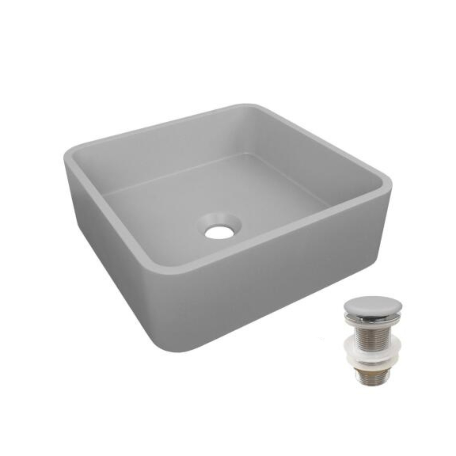 Vasque à poser carrée en béton brossé 36x36cm ARTEA + bonde JAMES