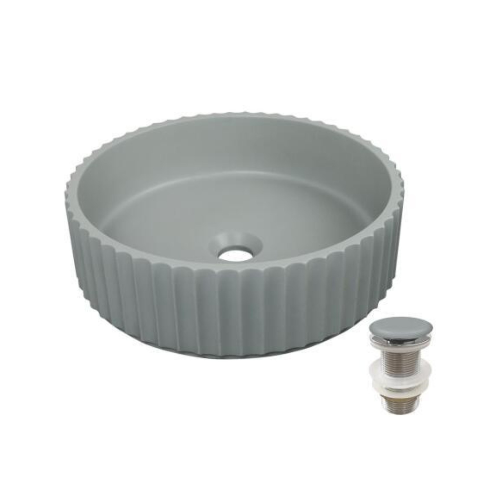 Vasque à poser ronde en béton structuré 39,8x39x8cm IVILI + bonde JAMES