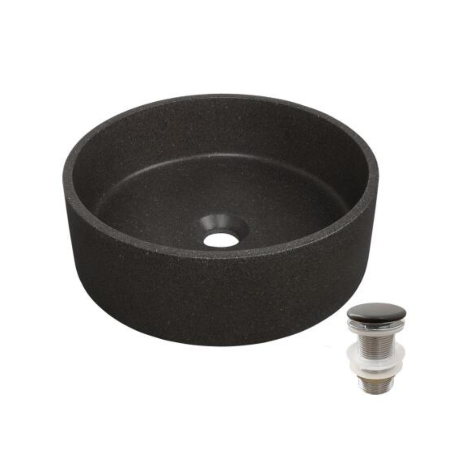 Vasque à poser ronde en grès SANDY + bonde JAMES