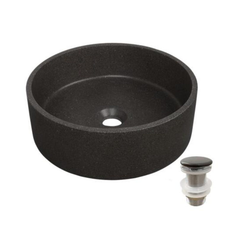 Vasque à poser ronde en grès SANDY + bonde JAMES