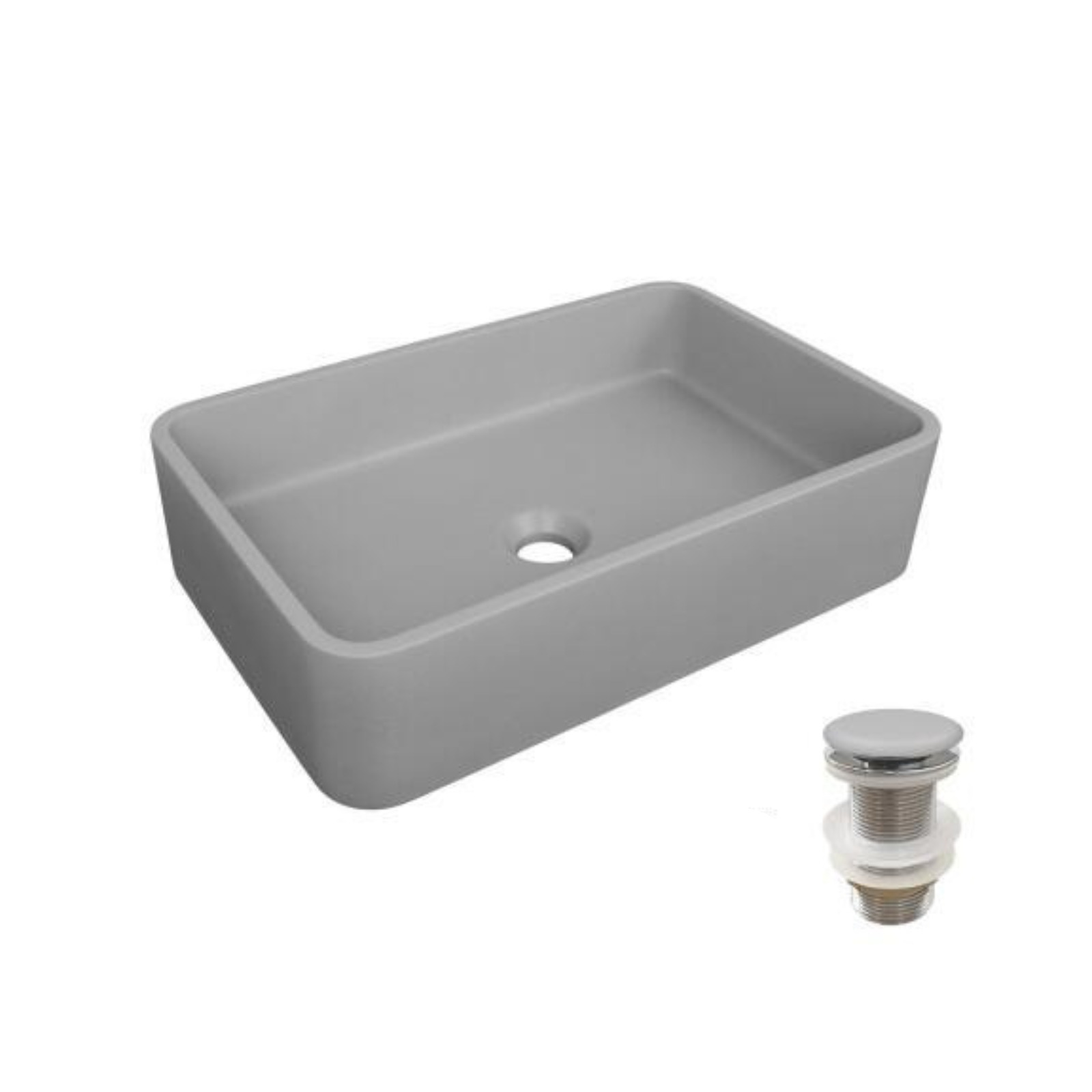 Vasque à poser rectangulaire en béton lisse 50x32,5cm ALAN + bonde JAMES