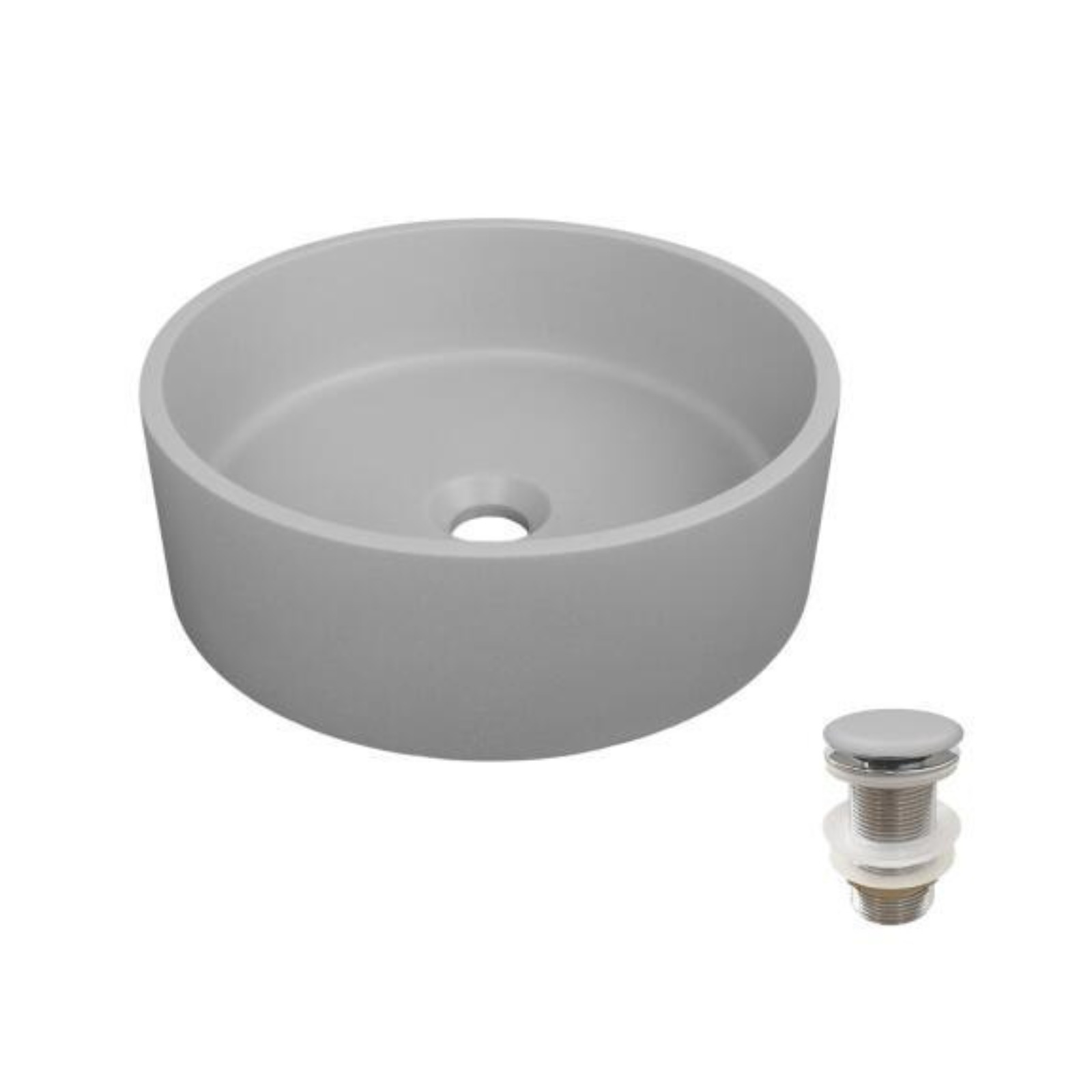 Vasque à poser ronde en béton lisse 36x36cm ALAN + bonde JAMES