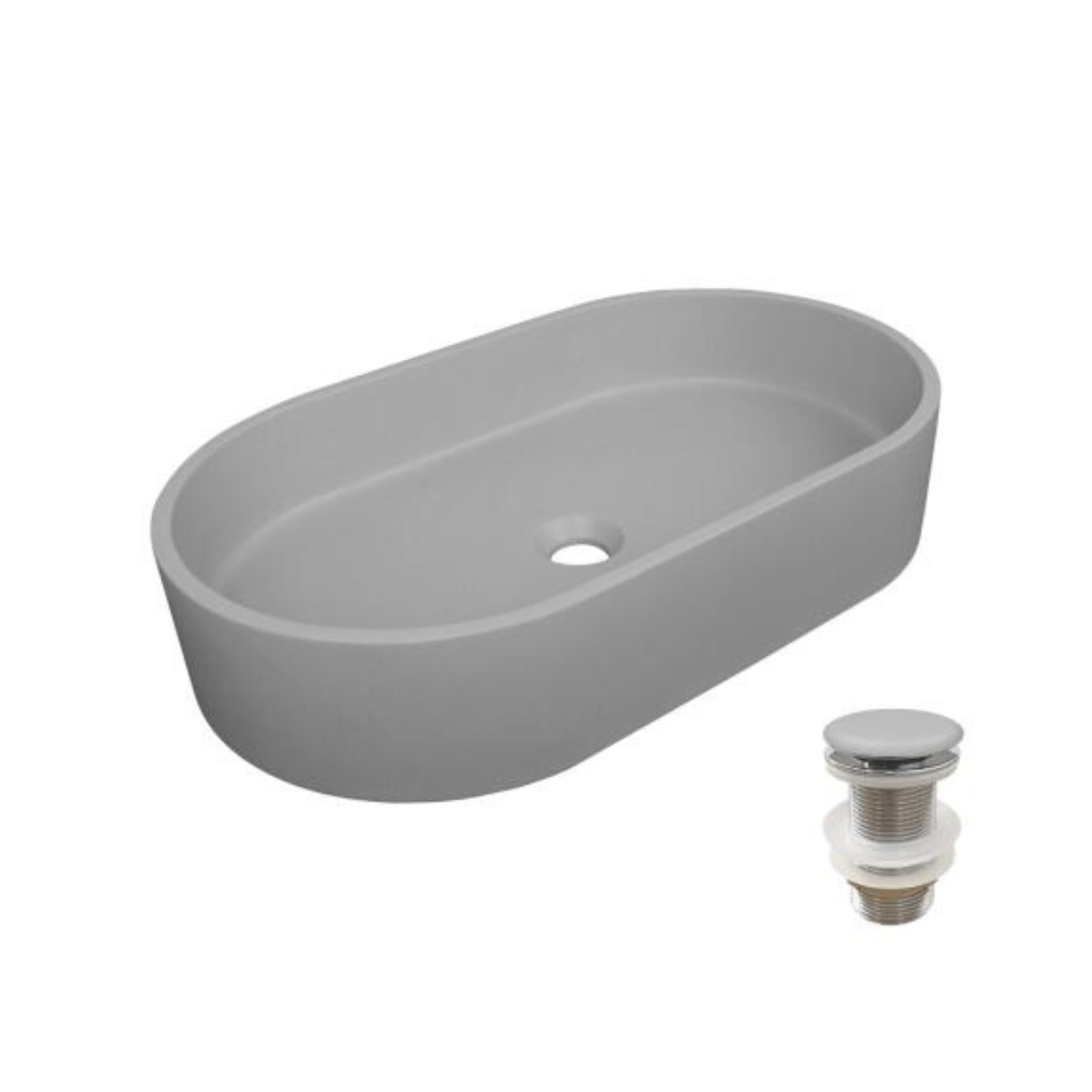 Vasque à poser ovale en béton lisse 60x35cm ALAN + bonde JAMES