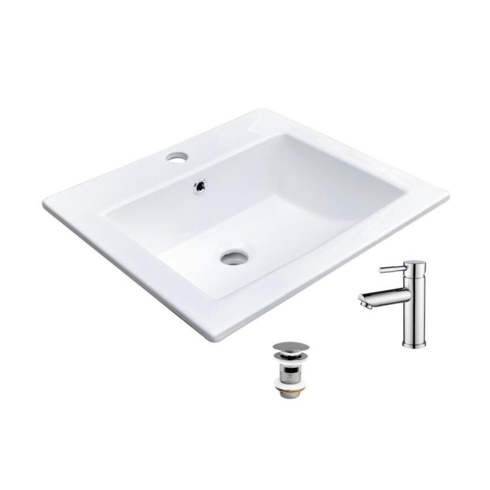 Vasque à encastrer rectangulaire 50x43cm LINA + robinet TAP + bonde CLINT