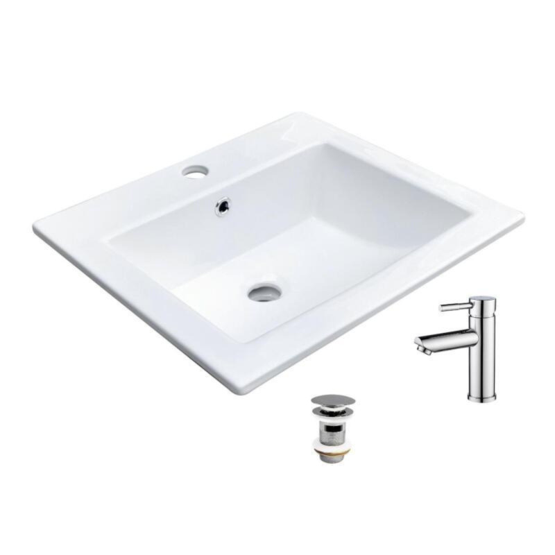 Vasque à encastrer rectangulaire 50x43cm LINA + robinet TAP + bonde CLINT