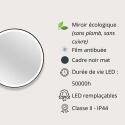 Miroir LED rond en verre argenté CLARO