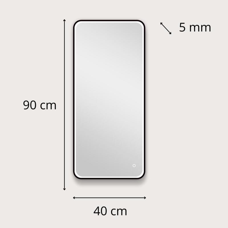 Miroir LED rectangulaire avec cadre en alu noir NEBIA