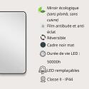 Miroir LED rectangulaire avec cadre en alu noir NEBIA