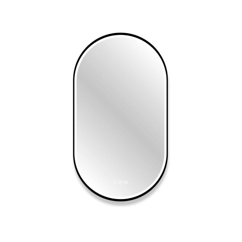 Miroir LED ovale avec carde en alu noir LYSEA