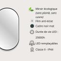 Miroir LED ovale avec carde en alu noir LYSEA