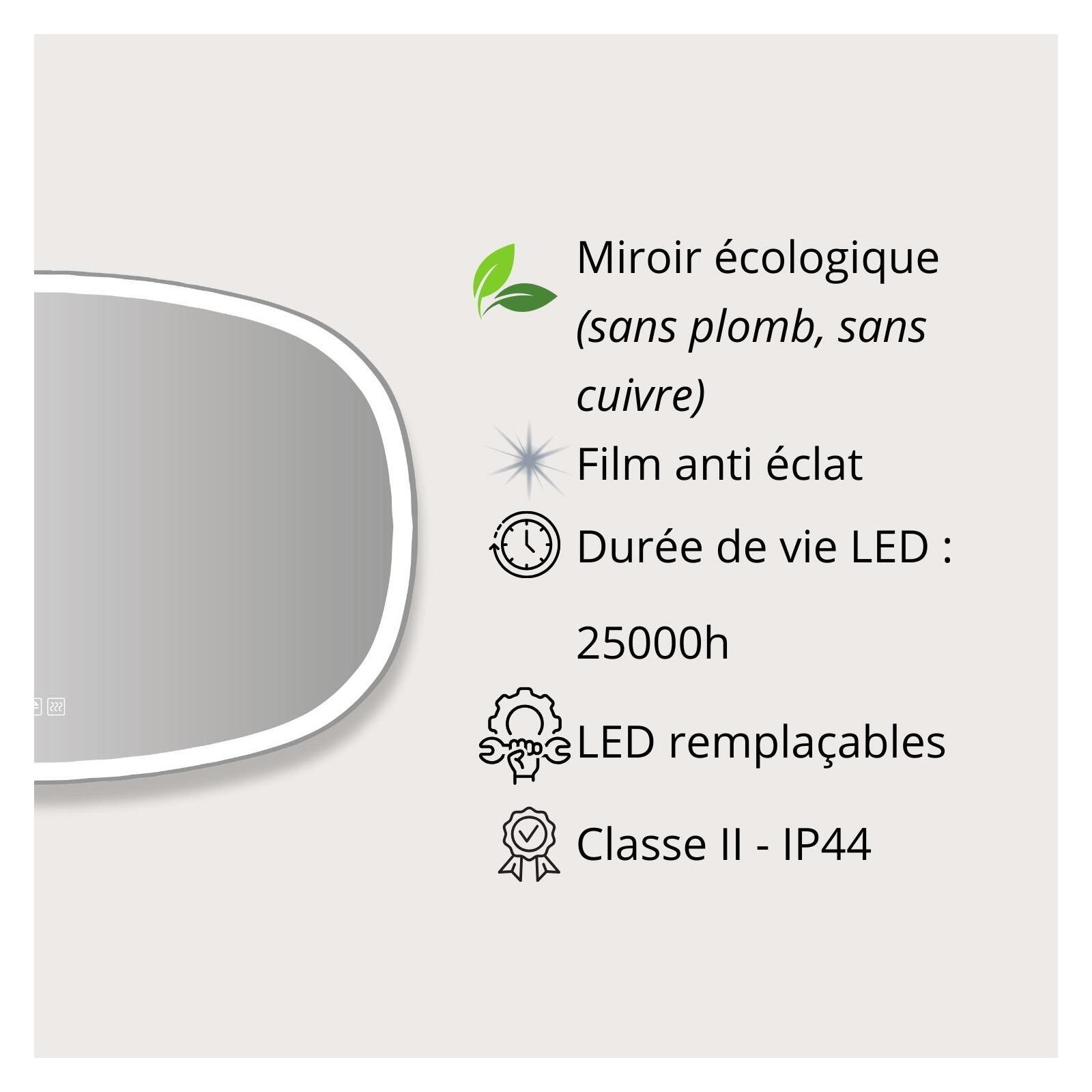 Miroir LED organique en verre argenté VELORE