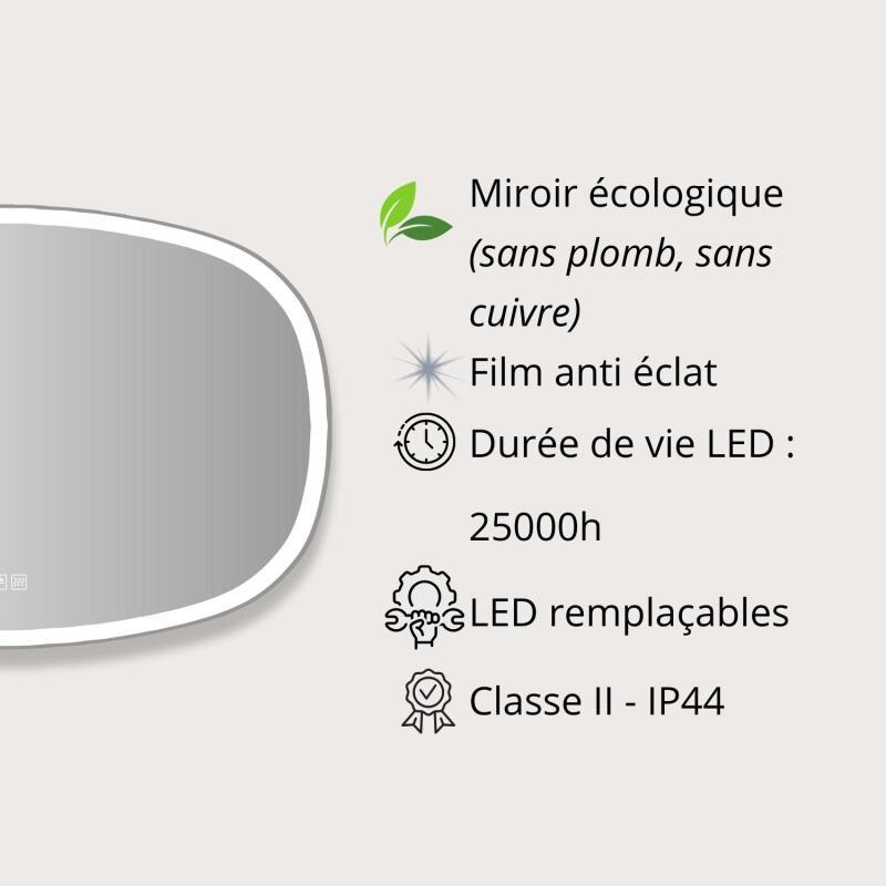 Miroir LED organique en verre argenté VELORE
