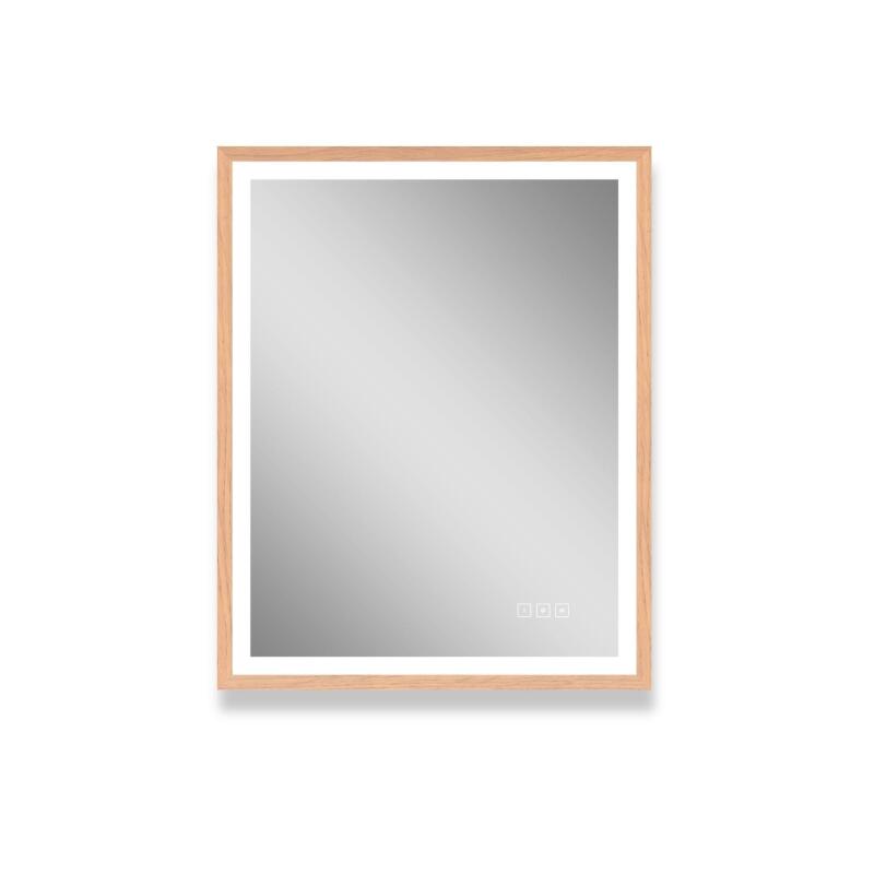 Miroir LED rectangulaire avec cadre en bois GLIMMA
