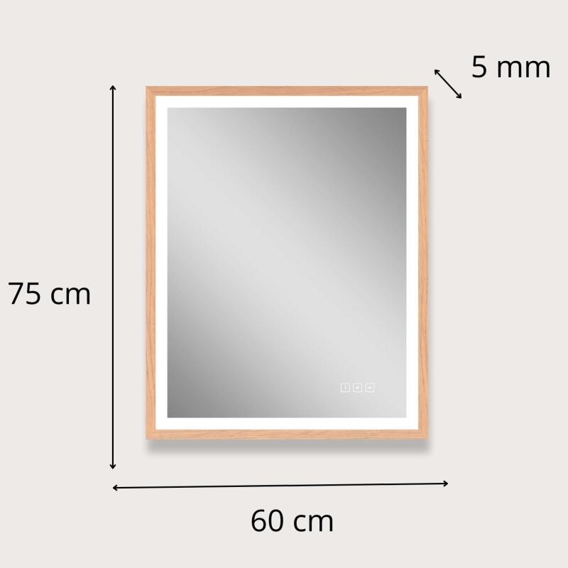 Miroir LED rectangulaire avec cadre en bois GLIMMA