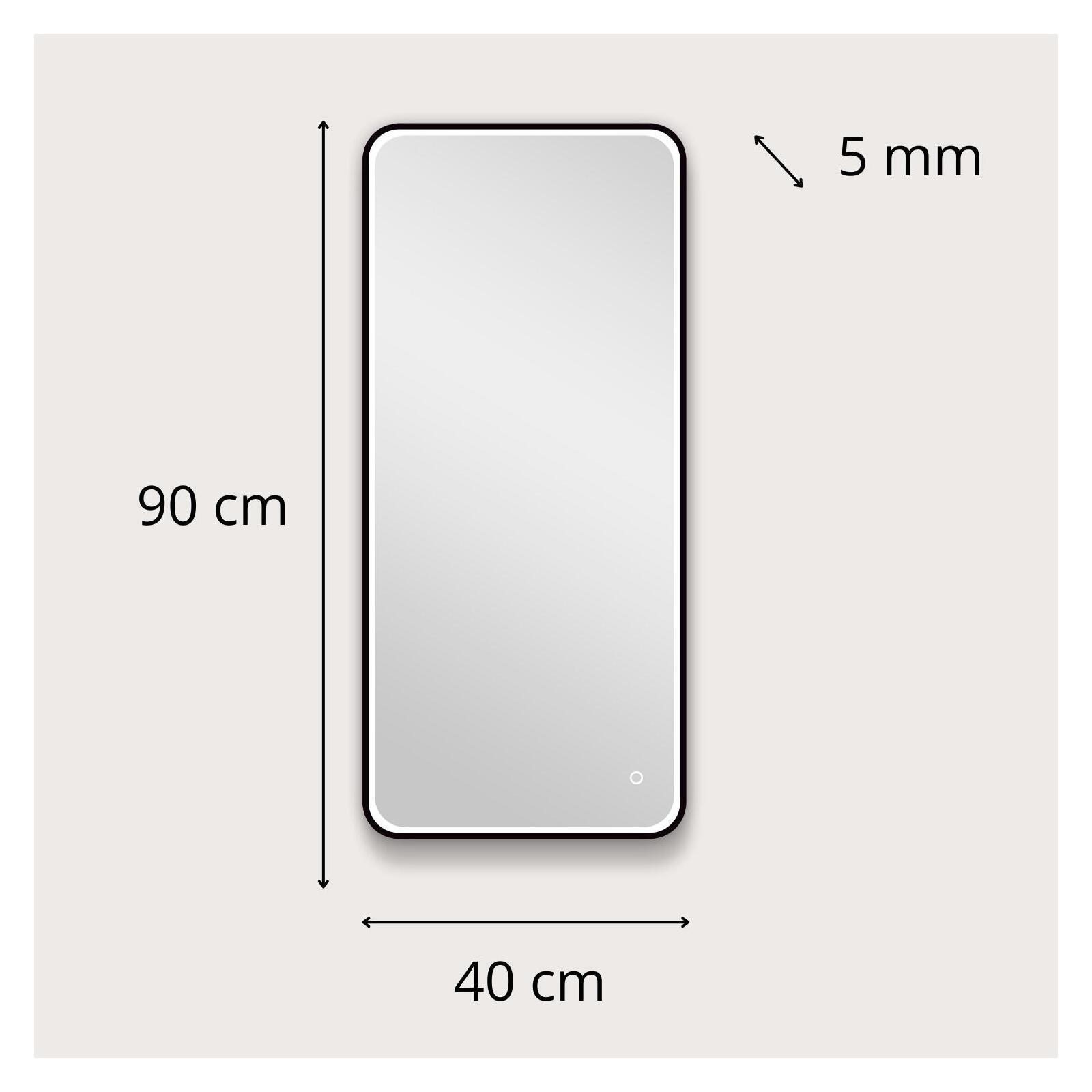 Miroir LED rectangulaire 90x40cm avec cadre alu noir