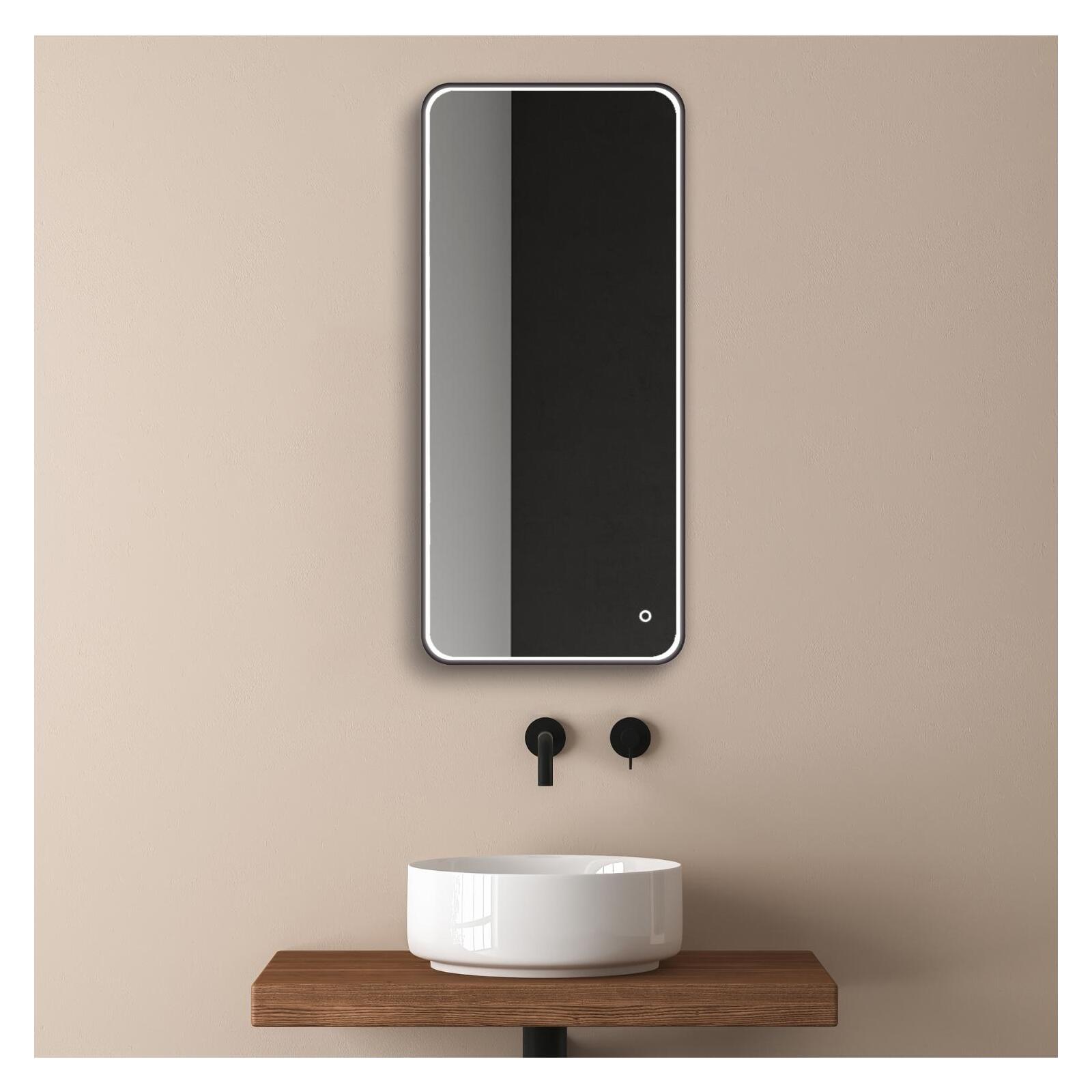 Miroir LED rectangulaire 90x40cm avec cadre alu noir