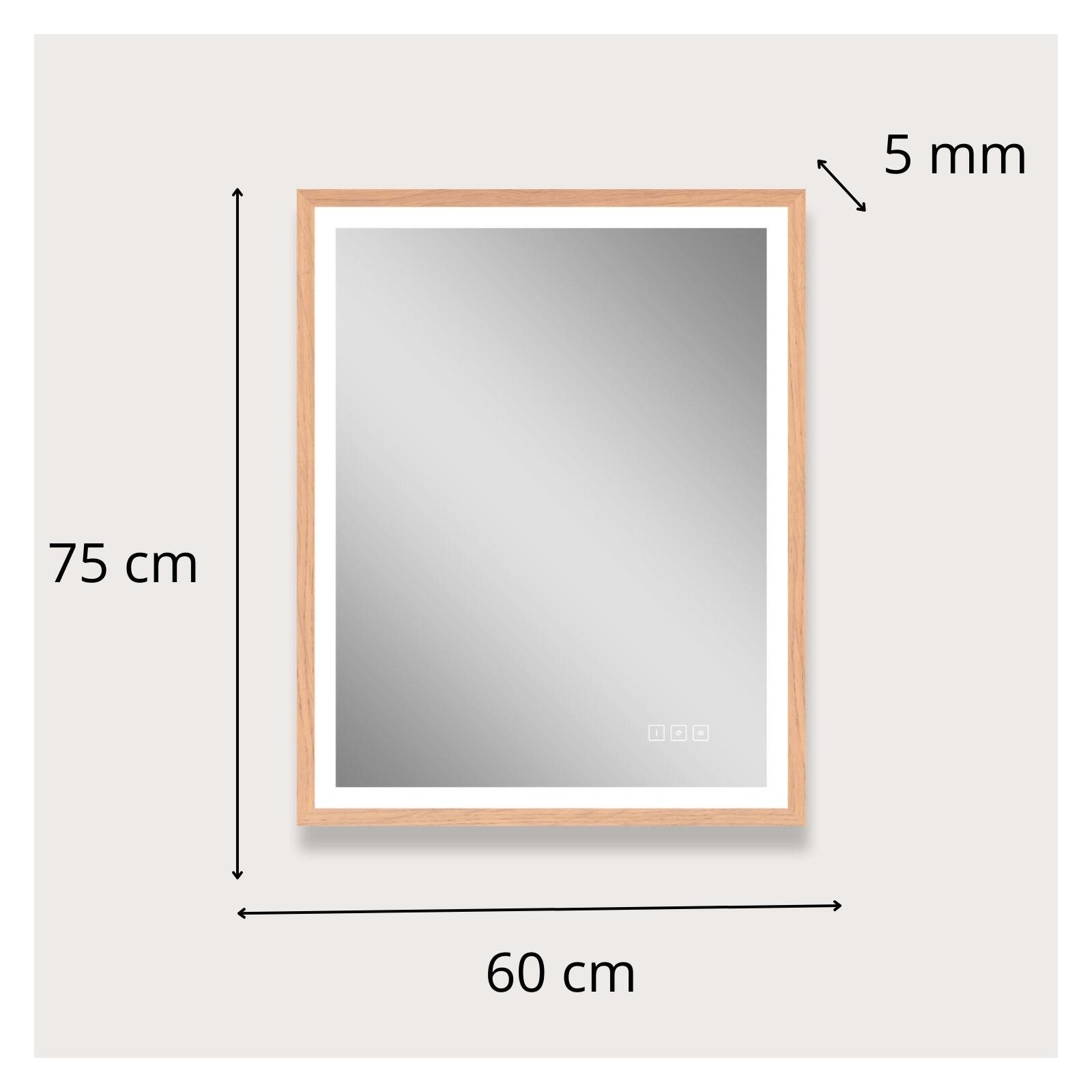 Miroir LED rectangulaire 75x60cm avec cadre en bois