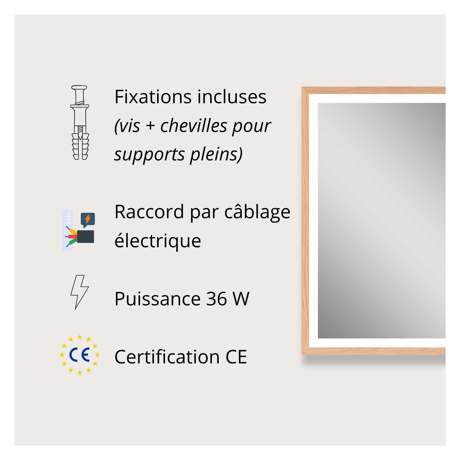 Miroir LED rectangulaire 75x60cm avec cadre en bois