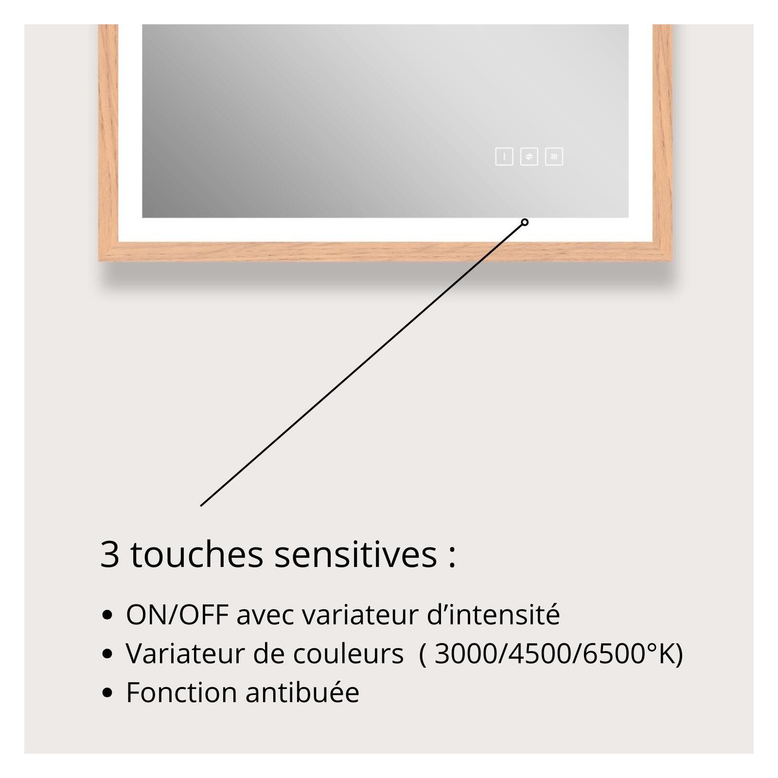 Miroir LED rectangulaire 75x60cm avec cadre en bois